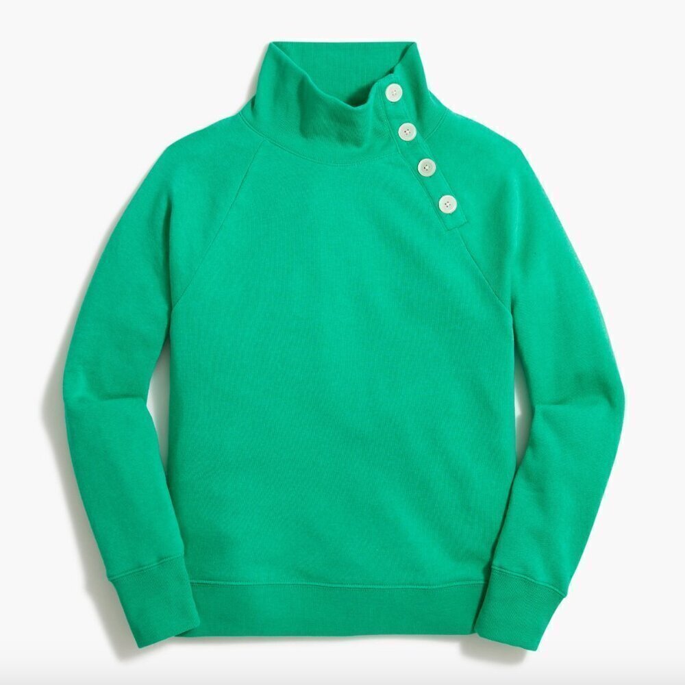 J. Crew Green Wide button-collar pullover sweatshirt in cloudspun fleece S